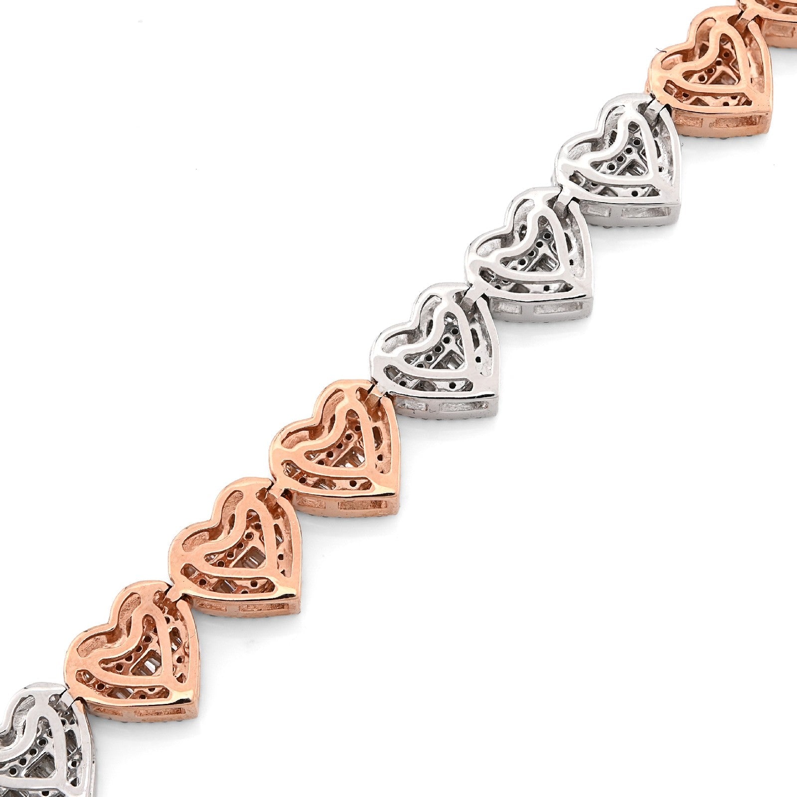 7.5MM 10k 2 - Tone Gold 14.8g 2.72CTW Round/Baguette Diamond Heart Tennis Bracelet - Elite Jewelers - Bracelets