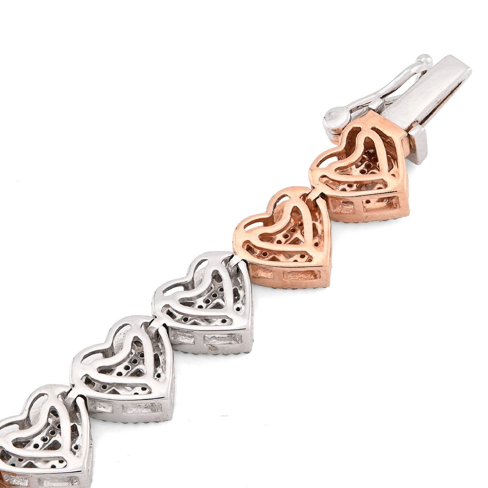 7.5MM 10k 2 - Tone Gold 14.8g 2.72CTW Round/Baguette Diamond Heart Tennis Bracelet - Elite Jewelers - Bracelets