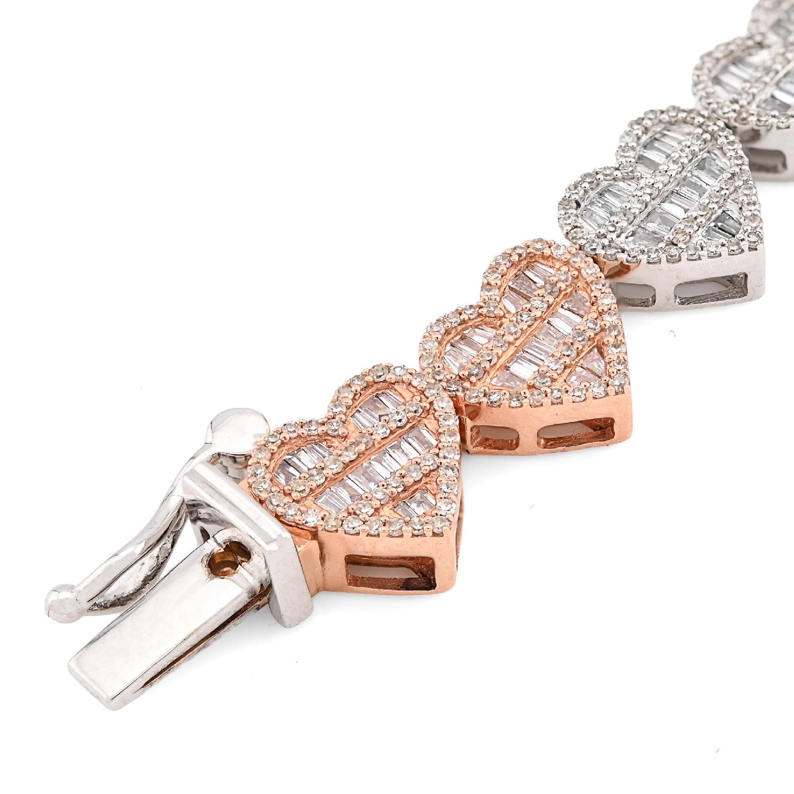 7.5MM 10k 2 - Tone Gold 14.8g 2.72CTW Round/Baguette Diamond Heart Tennis Bracelet - Elite Jewelers - Bracelets