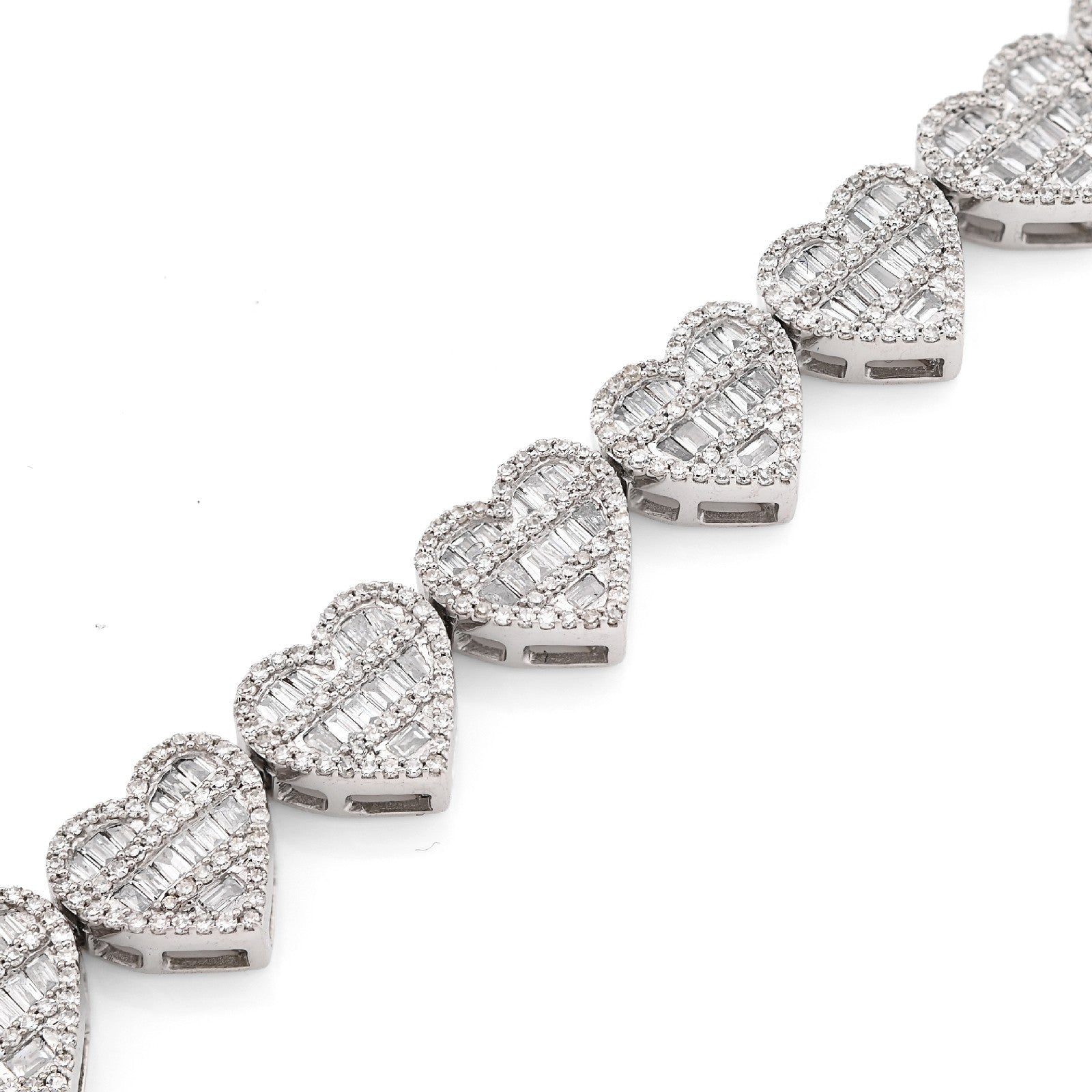 7.5MM 10k White Gold 14.9gm 2.52CTW Round/Baguette Diamond Heart Tennis Bracelet - Elite Jewelers - Bracelets