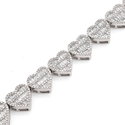 7.5MM 10k White Gold 14.9gm 2.52CTW Round/Baguette Diamond Heart Tennis Bracelet - Elite Jewelers - Bracelets