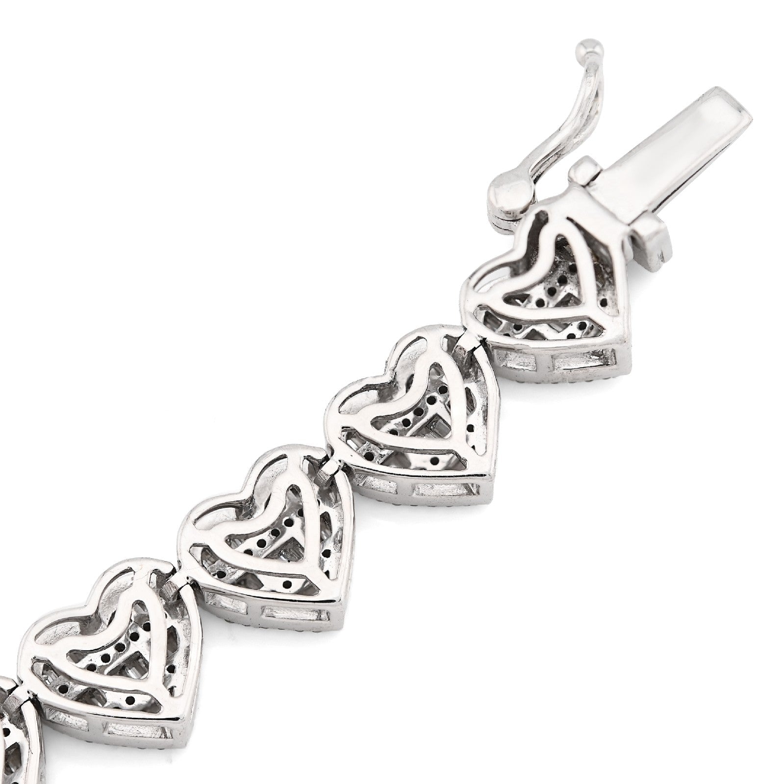 7.5MM 10k White Gold 14.9gm 2.52CTW Round/Baguette Diamond Heart Tennis Bracelet - Elite Jewelers - Bracelets