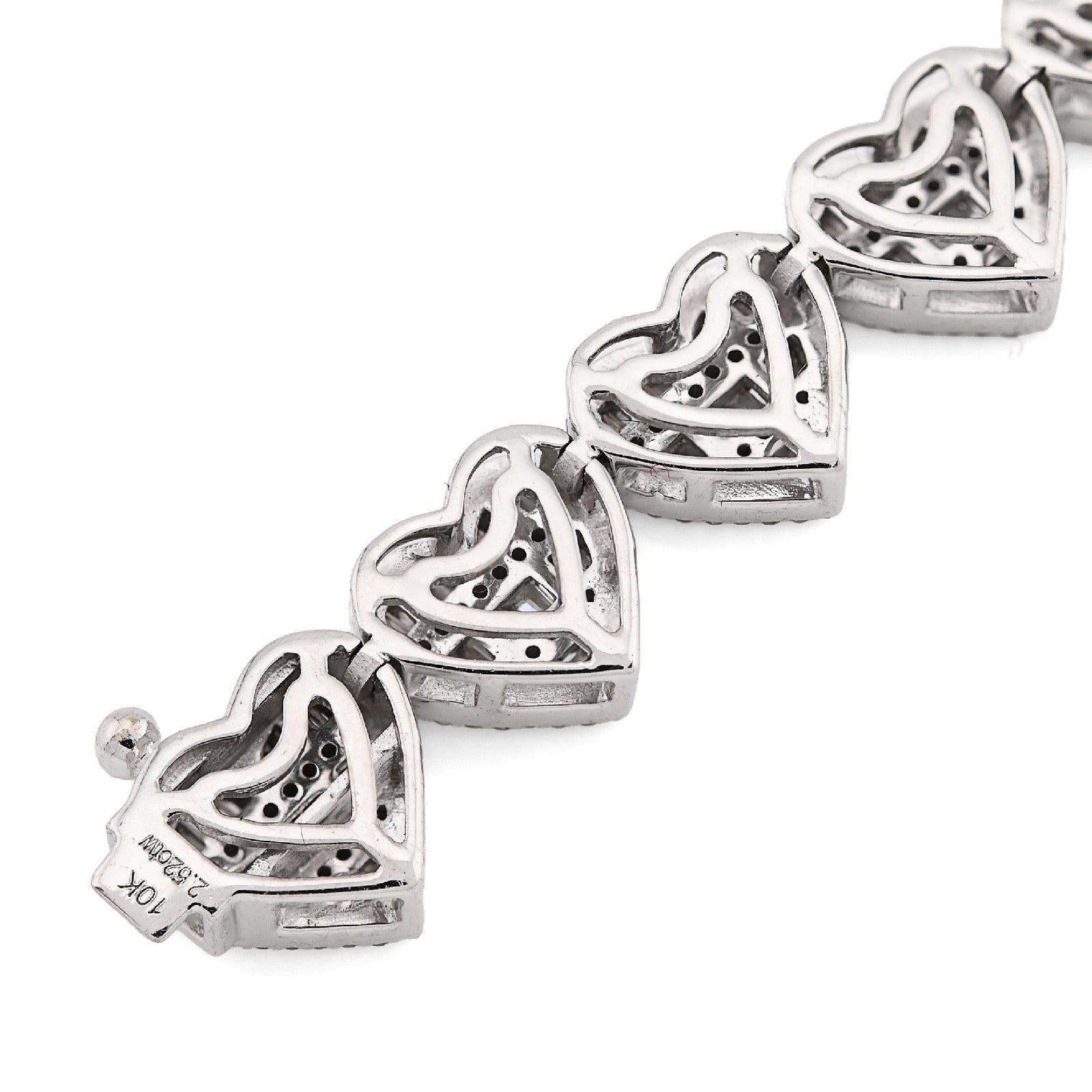 7.5MM 10k White Gold 14.9gm 2.52CTW Round/Baguette Diamond Heart Tennis Bracelet - Elite Jewelers - Bracelets