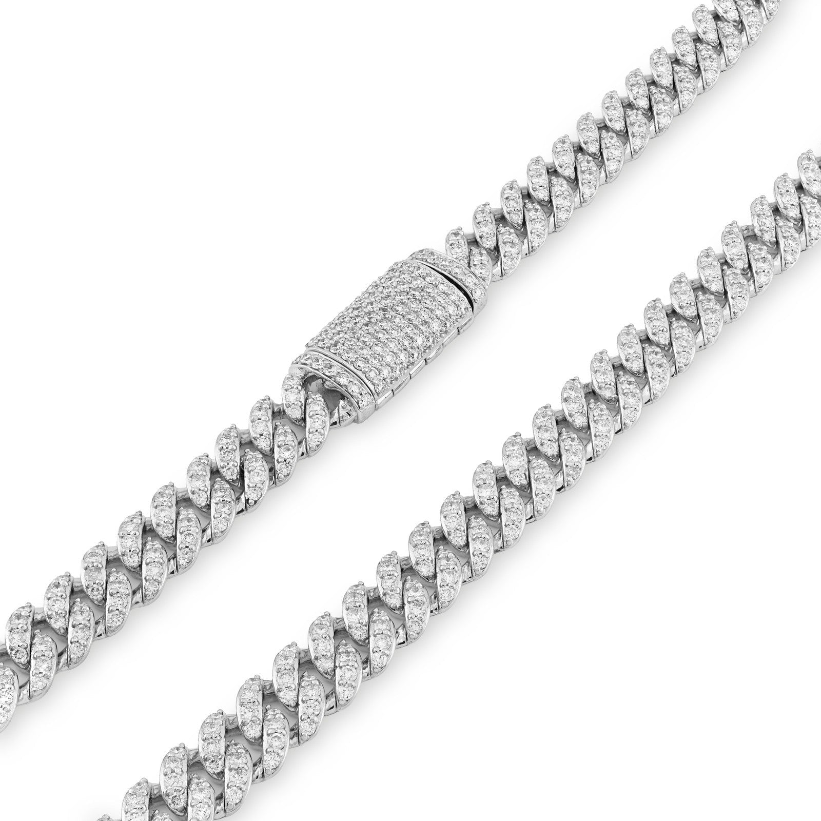 7.5MM 925 Sterling Silver 10CTW Lab Diamond Cuban Chain 59.7g 22 Inches Necklace - Elite Jewelers - Necklaces