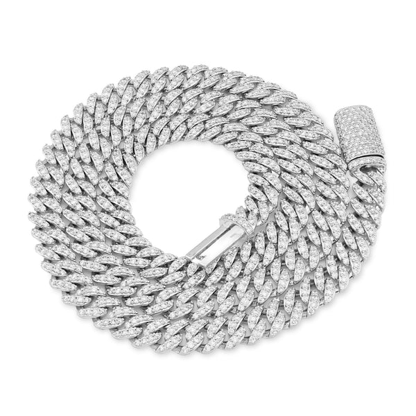 7.5MM 925 Sterling Silver 10CTW Lab Diamond Cuban Chain 59.7g 22 Inches Necklace - Elite Jewelers - Necklaces