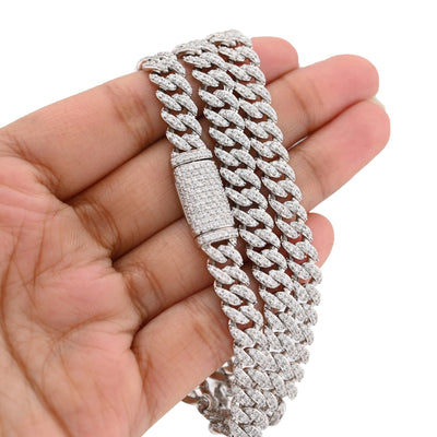 7.5MM 925 Sterling Silver 10CTW Lab Diamond Cuban Chain 59.7g 22 Inches Necklace - Elite Jewelers - Necklaces