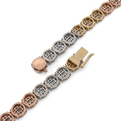 7MM 10k 3 - Tone Gold 18.95CTW Round/Baguette 45.6gms Diamond Cluster Tennis Chain - Elite Jewelers - Necklaces & Chains