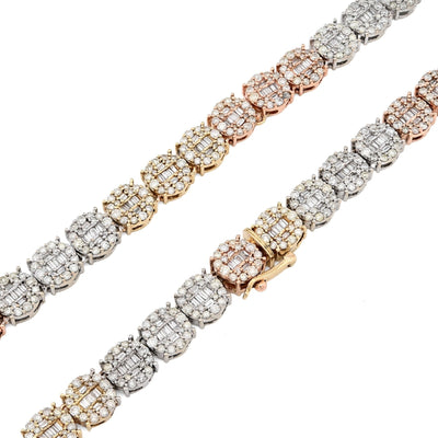 7MM 10k 3 - Tone Gold 18.95CTW Round/Baguette 45.6gms Diamond Cluster Tennis Chain - Elite Jewelers - Necklaces & Chains
