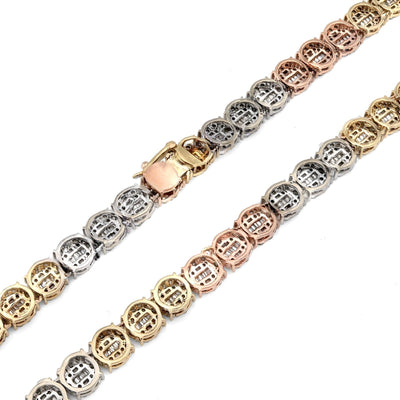 7MM 10k 3 - Tone Gold 18.95CTW Round/Baguette 45.6gms Diamond Cluster Tennis Chain - Elite Jewelers - Necklaces & Chains