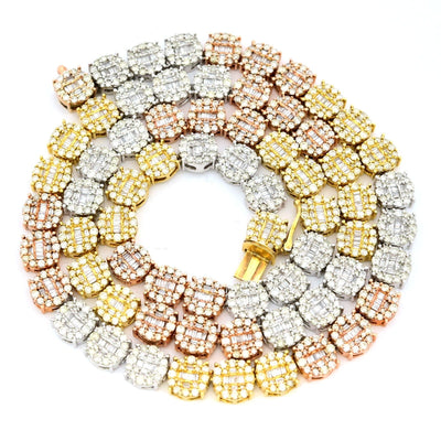 7MM 10k 3 Tone Gold 20 Inch 16CTW Round/Baguette Diamond Tennis Chain 47.1gms - Elite Jewelers - Necklaces & Chains