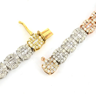 7MM 10k 3 Tone Gold 20 Inch 16CTW Round/Baguette Diamond Tennis Chain 47.1gms - Elite Jewelers - Necklaces & Chains