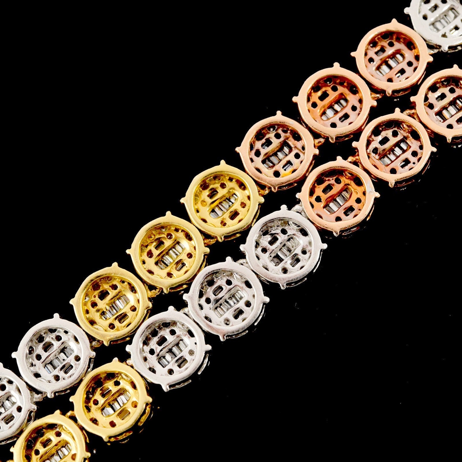 7MM 10k 3 Tone Gold 20 Inch 16CTW Round/Baguette Diamond Tennis Chain 47.1gms - Elite Jewelers - Necklaces & Chains