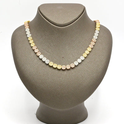 7MM 10k 3 Tone Gold 20 Inch 16CTW Round/Baguette Diamond Tennis Chain 47.1gms - Elite Jewelers - Necklaces & Chains