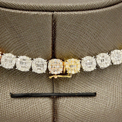 7MM 10k 3 Tone Gold 20 Inch 16CTW Round/Baguette Diamond Tennis Chain 47.1gms - Elite Jewelers - Necklaces & Chains