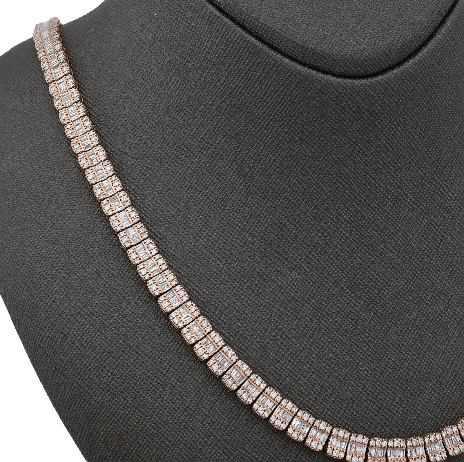 7MM 10k Rose Gold 49.6gms 15.4CTW Natural Round/Baguette Diamond Tennis Chain - Elite Jewelers - Necklaces