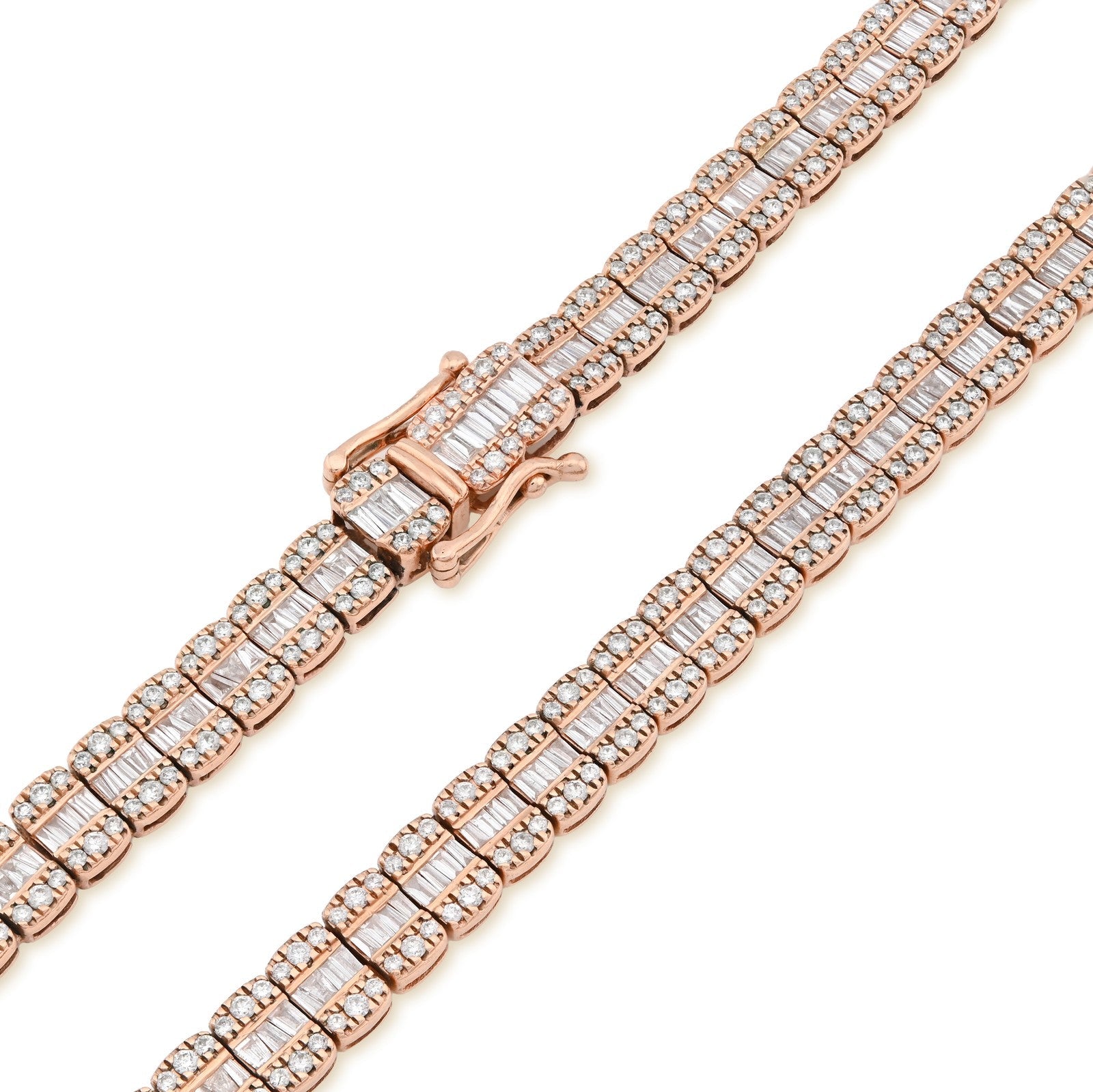 7MM 10k Rose Gold 49.6gms 15.4CTW Natural Round/Baguette Diamond Tennis Chain - Elite Jewelers - Necklaces