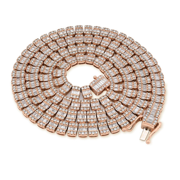 7MM 10k Rose Gold 49.6gms 15.4CTW Natural Round/Baguette Diamond Tennis Chain - Elite Jewelers - Necklaces