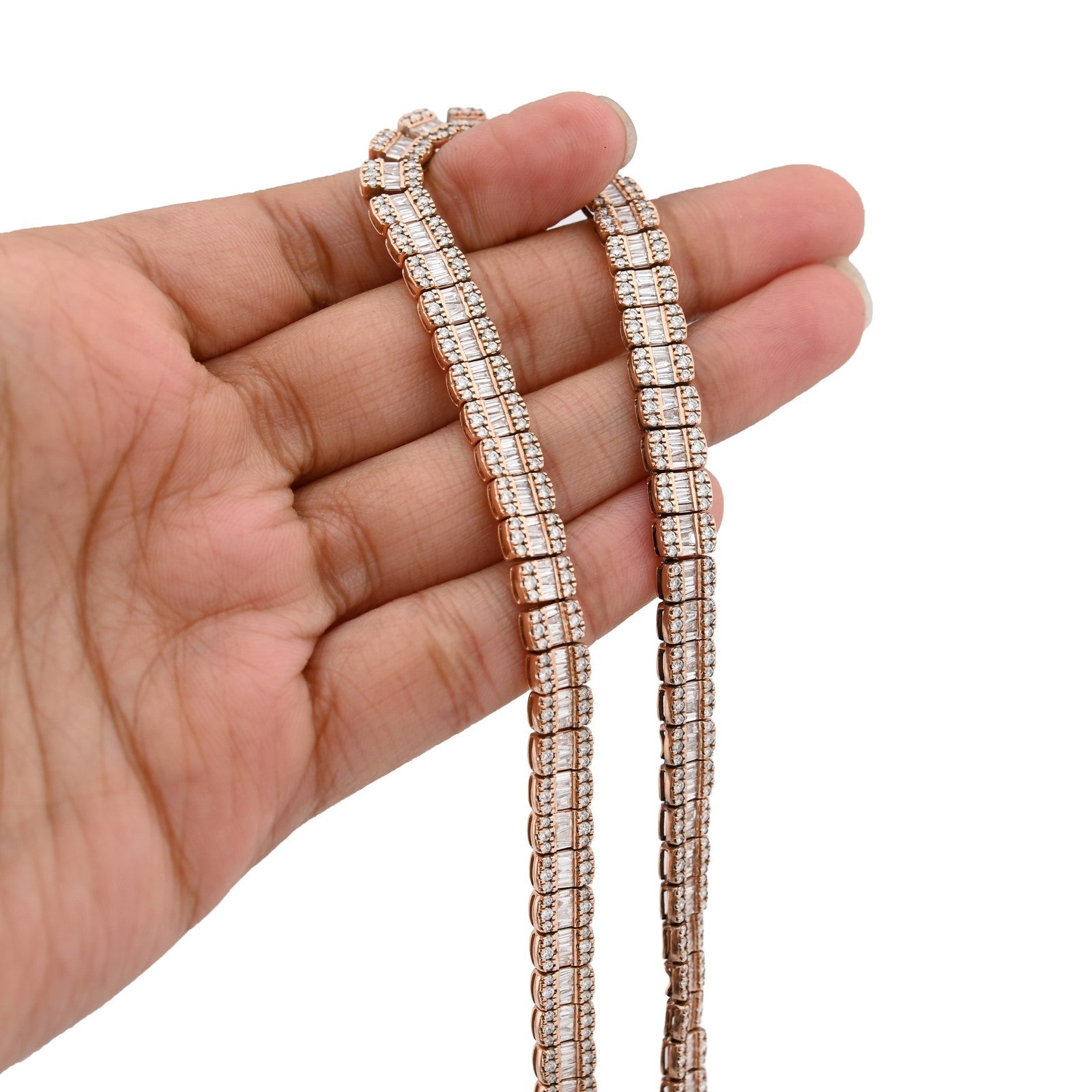 7MM 10k Rose Gold 49.6gms 15.4CTW Natural Round/Baguette Diamond Tennis Chain - Elite Jewelers - Necklaces