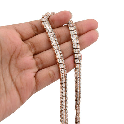 7MM 10k Rose Gold 49.6gms 15.4CTW Natural Round/Baguette Diamond Tennis Chain - Elite Jewelers - Necklaces