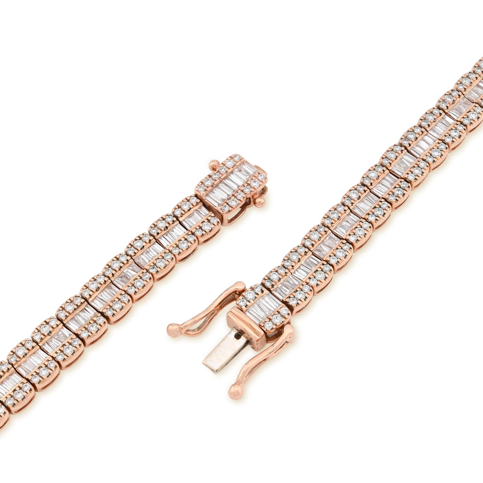 7MM 10k Rose Gold 49.6gms 15.4CTW Natural Round/Baguette Diamond Tennis Chain - Elite Jewelers - Necklaces
