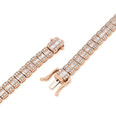 7MM 10k Rose Gold 49.6gms 15.4CTW Natural Round/Baguette Diamond Tennis Chain - Elite Jewelers - Necklaces