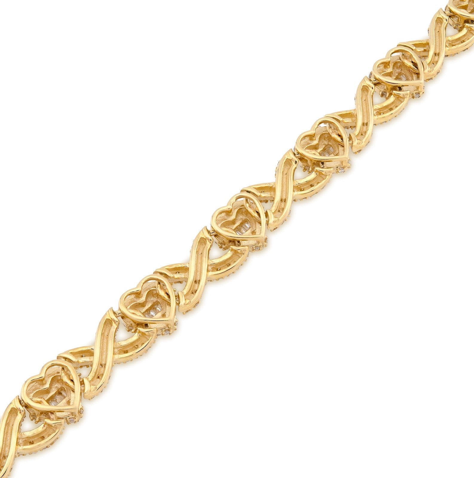 7MM 10k Yellow Gold 16gm 2.6CTW Natural Diamond Infinity Heart Bracelet 7.5 Inch - Elite Jewelers - Bracelets