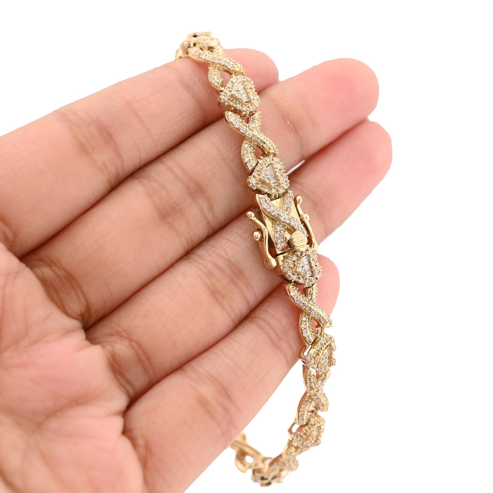7MM 10k Yellow Gold 16gm 2.6CTW Natural Diamond Infinity Heart Bracelet 7.5 Inch - Elite Jewelers - Bracelets