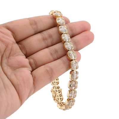 8.25MM 10k Gold 19.9gms 7.82CTW Round/Baguette Diamond Square Tennis Bracelet - Elite Jewelers - Bracelets