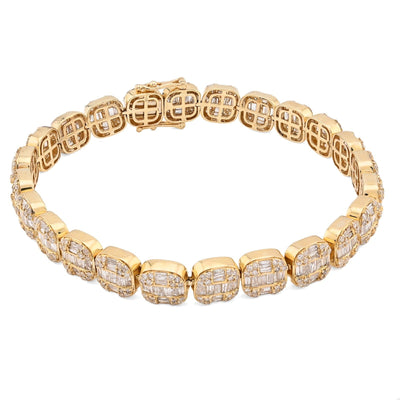 8.25MM 10k Gold 19.9gms 7.82CTW Round/Baguette Diamond Square Tennis Bracelet - Elite Jewelers - Bracelets
