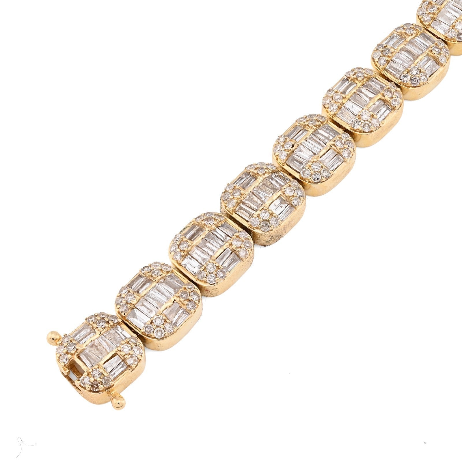 8.25MM 10k Gold 19.9gms 7.82CTW Round/Baguette Diamond Square Tennis Bracelet - Elite Jewelers - Bracelets