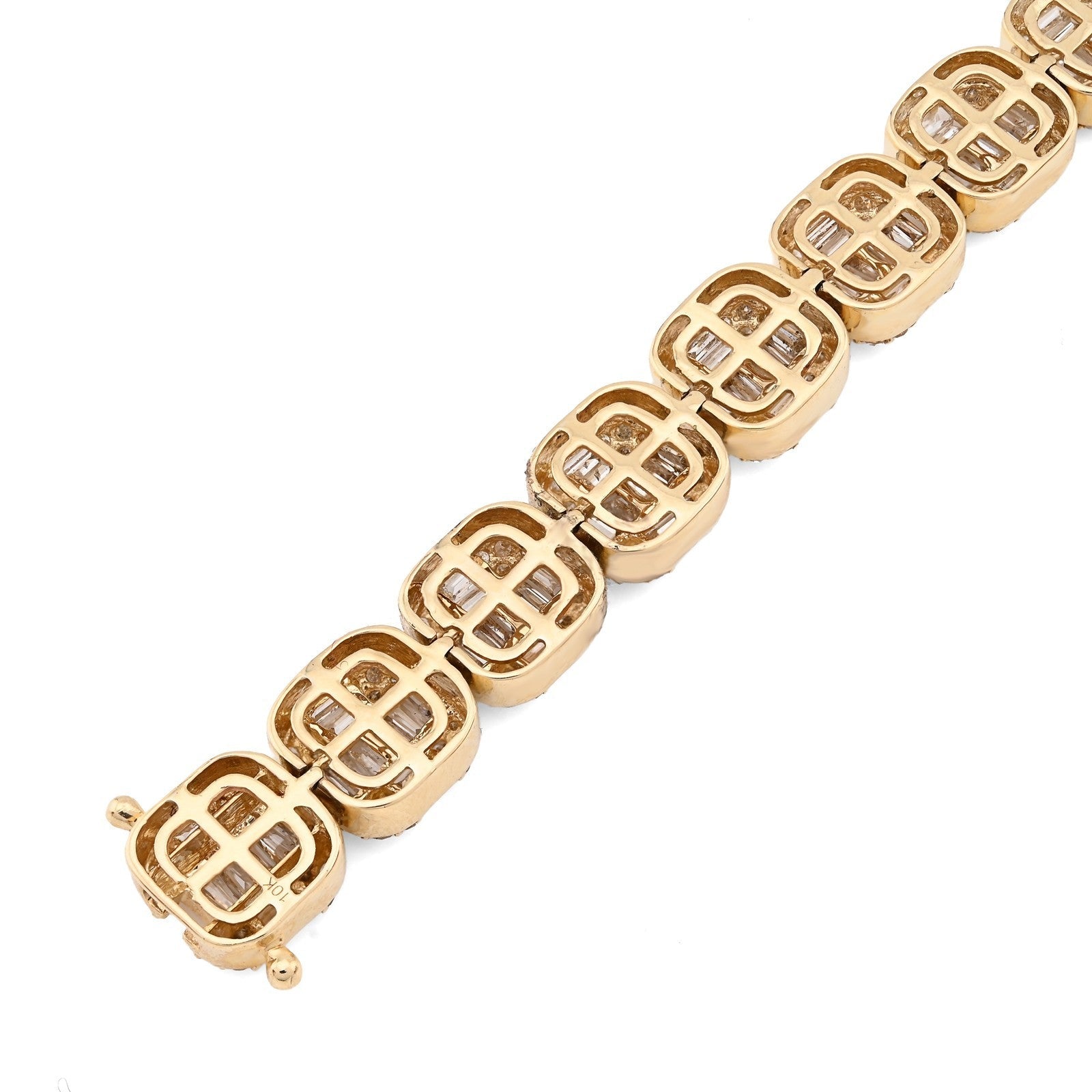 8.25MM 10k Gold 19.9gms 7.82CTW Round/Baguette Diamond Square Tennis Bracelet - Elite Jewelers - Bracelets