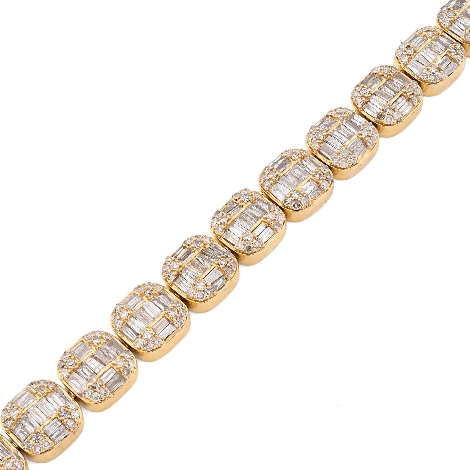 8.25MM 10k Gold 19.9gms 7.82CTW Round/Baguette Diamond Square Tennis Bracelet - Elite Jewelers - Bracelets