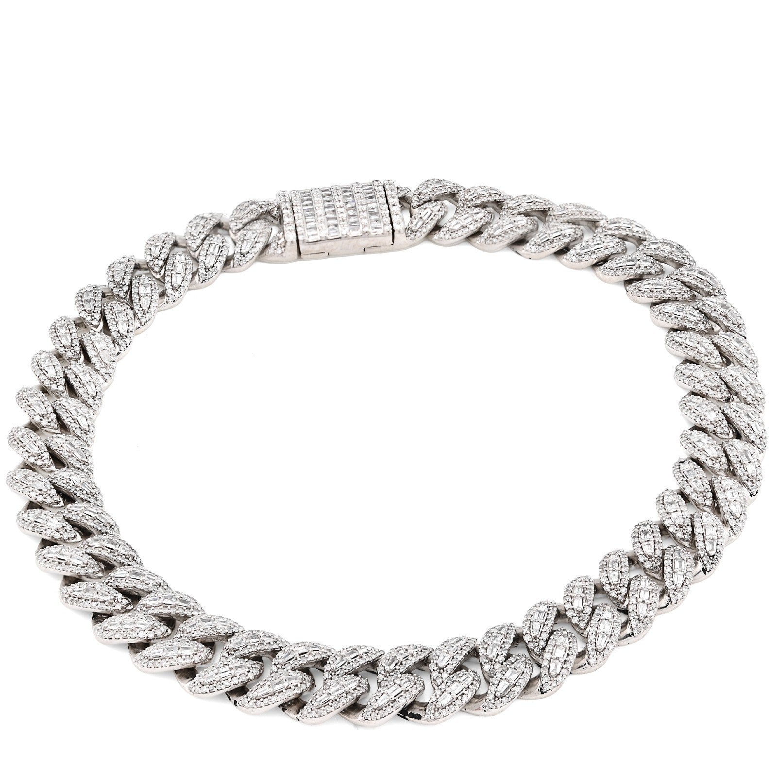 8.5MM 10k White Gold 27.5gm 3.9CTW Natural Round/Baguette Diamond Cuban Bracelet - Elite Jewelers - Bracelets