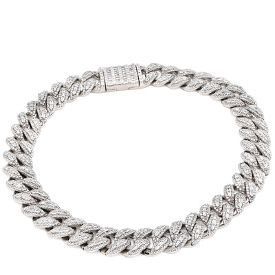 8.5MM 10k White Gold 27.5gm 3.9CTW Natural Round/Baguette Diamond Cuban Bracelet - Elite Jewelers - Bracelets