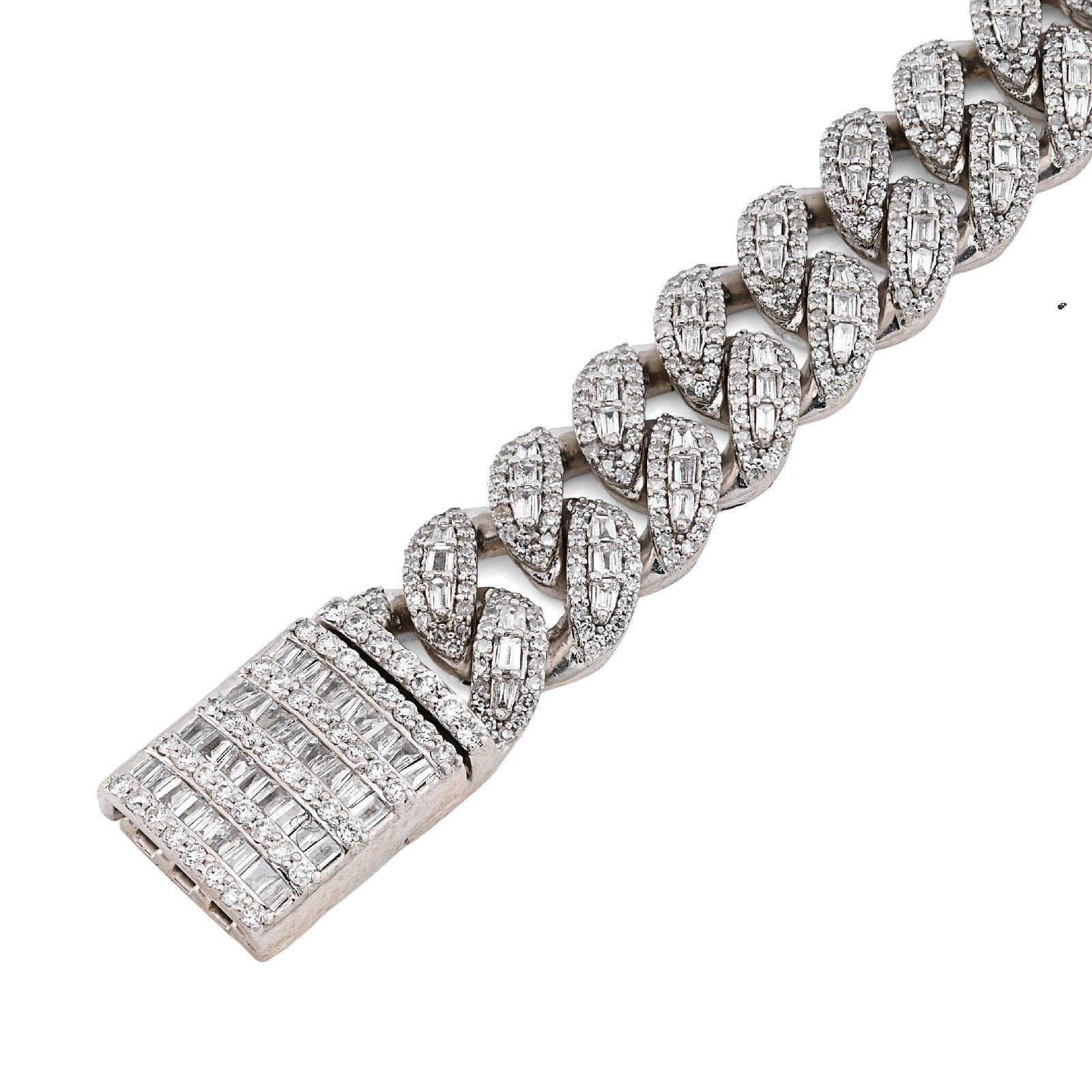 8.5MM 10k White Gold 27.5gm 3.9CTW Natural Round/Baguette Diamond Cuban Bracelet - Elite Jewelers - Bracelets