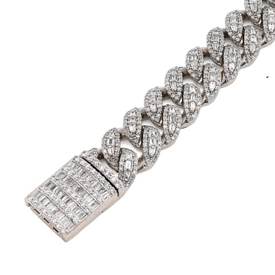 8.5MM 10k White Gold 27.5gm 3.9CTW Natural Round/Baguette Diamond Cuban Bracelet - Elite Jewelers - Bracelets