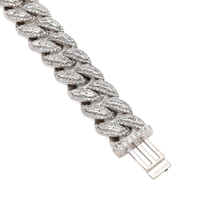 8.5MM 10k White Gold 27.5gm 3.9CTW Natural Round/Baguette Diamond Cuban Bracelet - Elite Jewelers - Bracelets