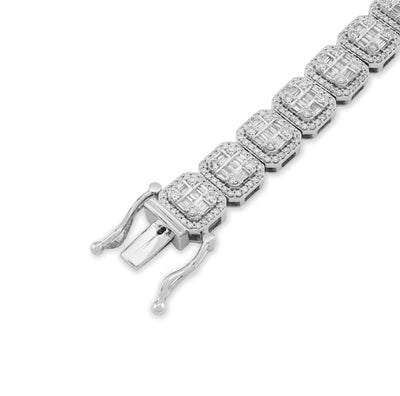 8MM 10k White Gold 30g 5.6CTW Pure Round/Baguette Diamond Square Tennis Bracelet - Elite Jewelers - Bracelets