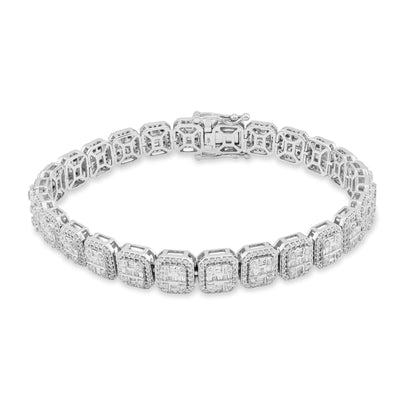 8MM 10k White Gold 30g 5.6CTW Pure Round/Baguette Diamond Square Tennis Bracelet - Elite Jewelers - Bracelets