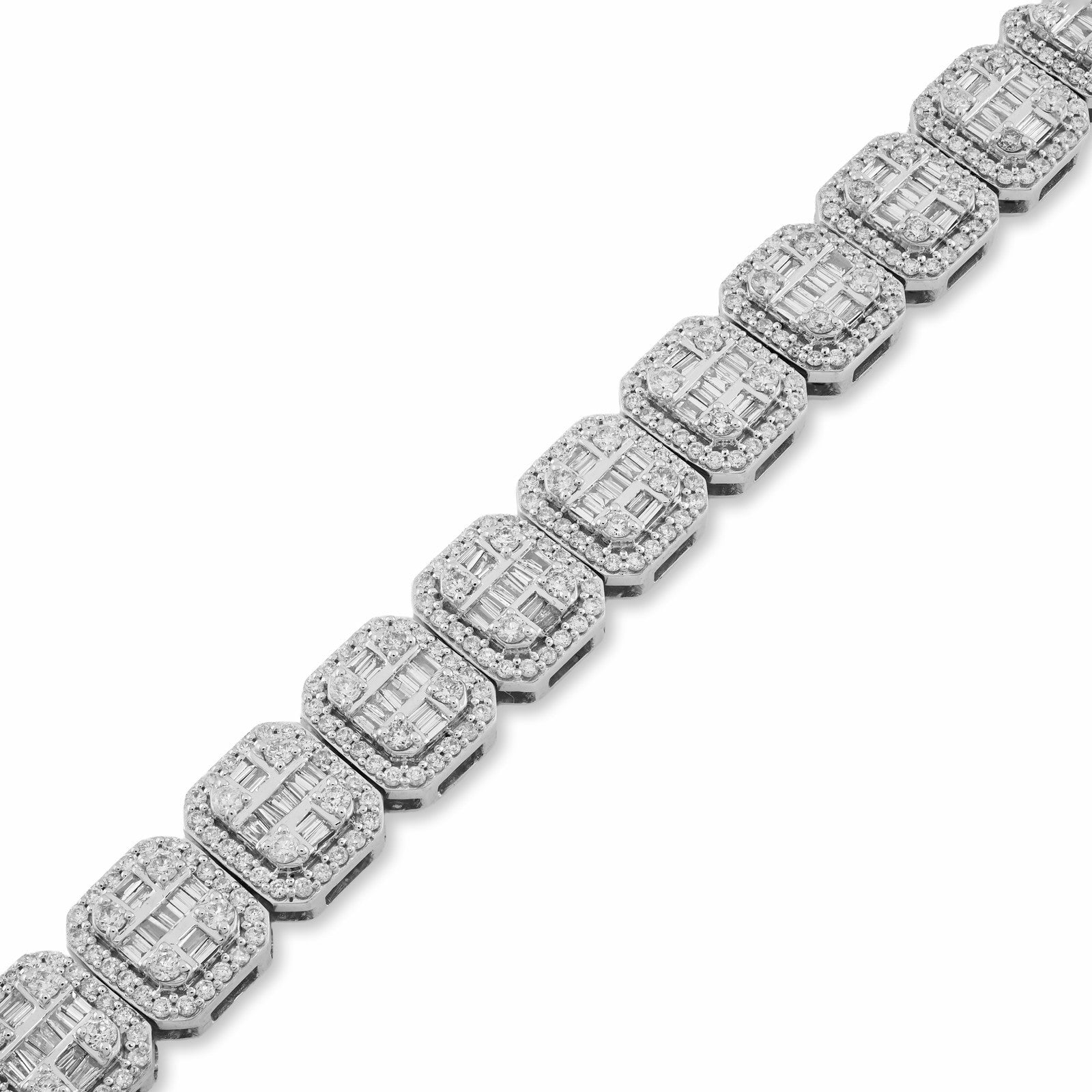 8MM 10k White Gold 30g 5.6CTW Pure Round/Baguette Diamond Square Tennis Bracelet - Elite Jewelers - Bracelets
