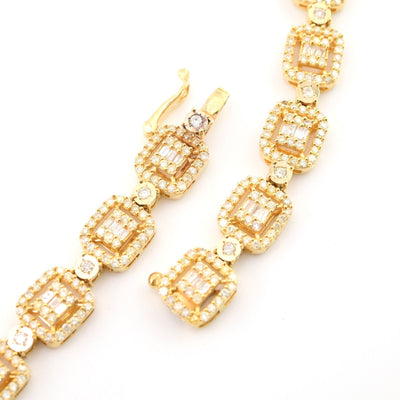 8MM 10k Yellow Gold 12CTW Baguette Diamond Square Tennis Chain 35.7g 21.5 Inches - Elite Jewelers - Necklaces & Chains