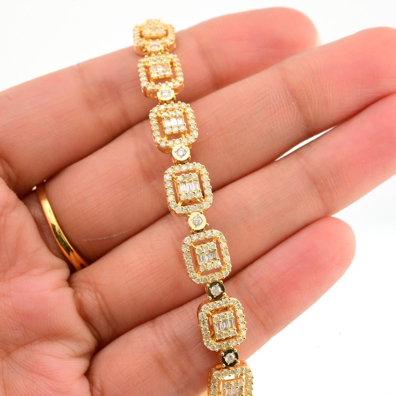 8MM 10k Yellow Gold 12CTW Baguette Diamond Square Tennis Chain 35.7g 21.5 Inches - Elite Jewelers - Necklaces & Chains
