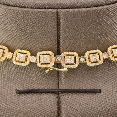 8MM 10k Yellow Gold 12CTW Baguette Diamond Square Tennis Chain 35.7g 21.5 Inches - Elite Jewelers - Necklaces & Chains