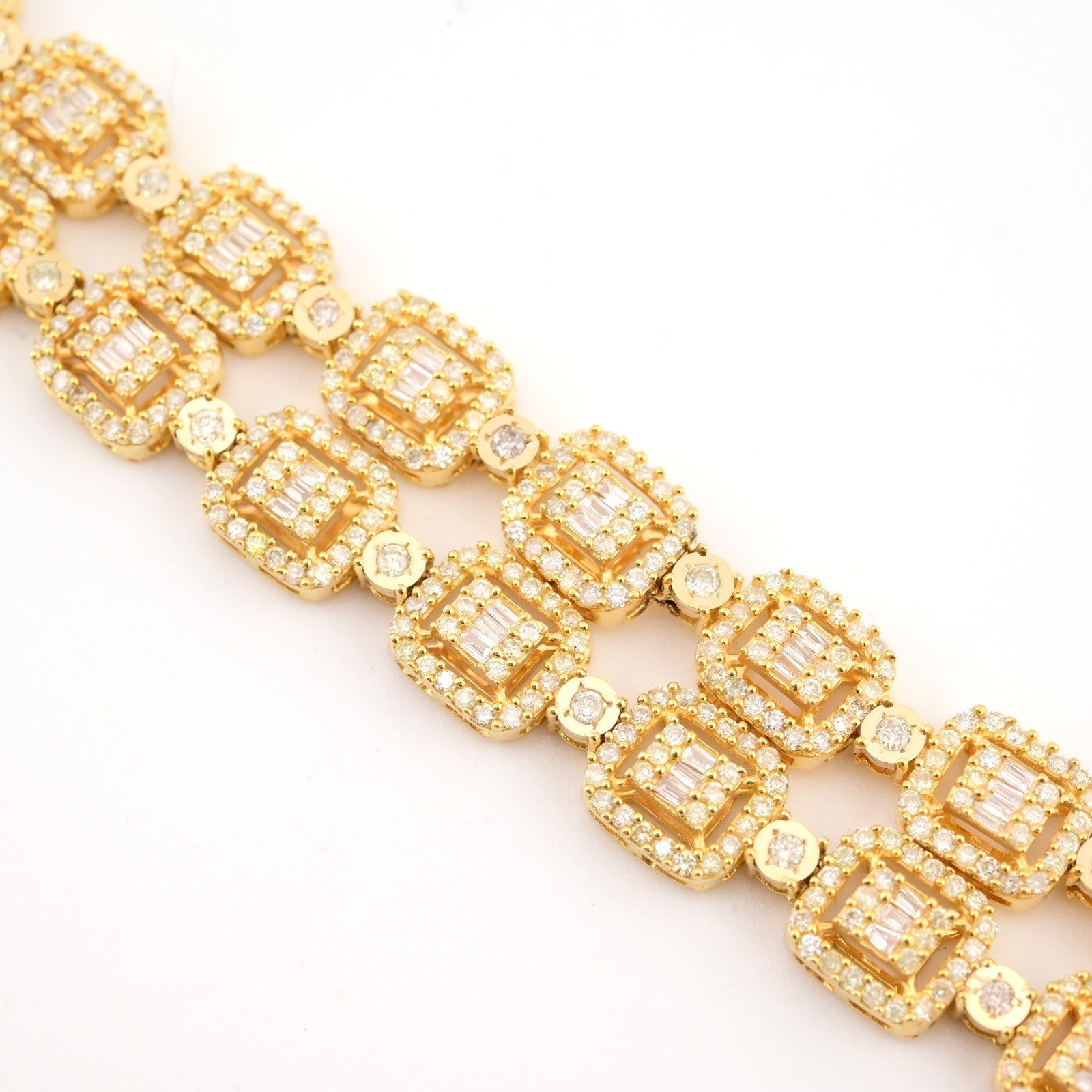 8MM 10k Yellow Gold 12CTW Baguette Diamond Square Tennis Chain 35.7g 21.5 Inches - Elite Jewelers - Necklaces & Chains