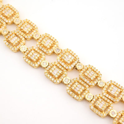 8MM 10k Yellow Gold 12CTW Baguette Diamond Square Tennis Chain 35.7g 21.5 Inches - Elite Jewelers - Necklaces & Chains