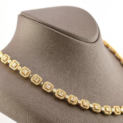 8MM 10k Yellow Gold 12CTW Baguette Diamond Square Tennis Chain 35.7g 21.5 Inches - Elite Jewelers - Necklaces & Chains
