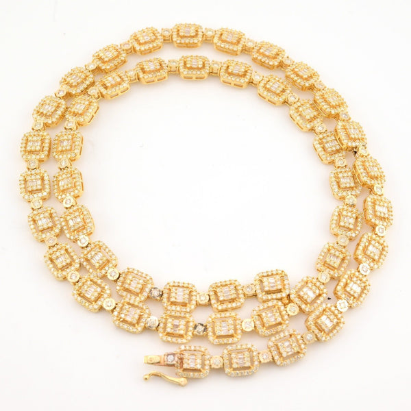 8MM 10k Yellow Gold 12CTW Baguette Diamond Square Tennis Chain 35.7g 21.5 Inches - Elite Jewelers - Necklaces & Chains