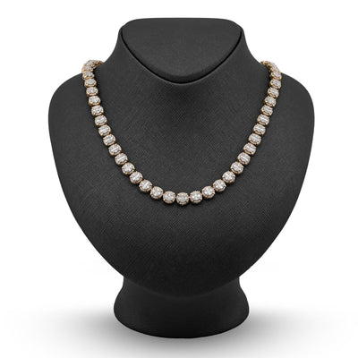 8MM 10k Yellow Gold 14CTW Baguette/Round Diamond 44.4g Iced Cluster Tennis Chain - Elite Jewelers - Necklaces & Chains