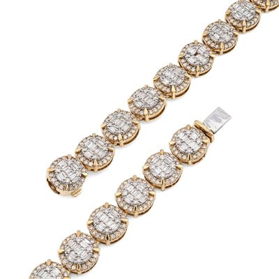 8MM 10k Yellow Gold 14CTW Baguette/Round Diamond 44.4g Iced Cluster Tennis Chain - Elite Jewelers - Necklaces & Chains