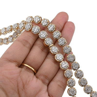 8MM 10k Yellow Gold 14CTW Baguette/Round Diamond 44.4g Iced Cluster Tennis Chain - Elite Jewelers - Necklaces & Chains